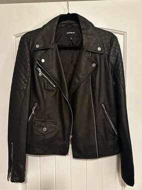 Express Black Quilted Shoulder Faux Leather Moto Jacket